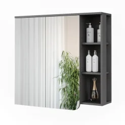 Vicco Spiegelschrank Anthrazit/Weiß Karen 80x75x20 cm - Badezimmerschrank mit Spiegel, Übersichtliche Organisation dank cleverer Fächeraufteilung