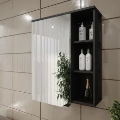 Vicco Spiegelschrank Anthrazit/Weiß Karen 60x75x20 cm - Badezimmerschrank mit Spiegel, Übersichtliche Organisation dank cleverer Fächeraufteilung