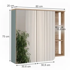 Vicco Spiegelschrank Sonoma/Blau Karen 80x75x20 cm - Badezimmerschrank mit Spiegel, Übersichtliche Organisation dank cleverer Fächeraufteilung