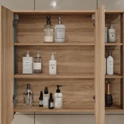 Vicco Spiegelschrank Sonoma/Blau Karen 80x75x20 cm - Badezimmerschrank mit Spiegel, Übersichtliche Organisation dank cleverer Fächeraufteilung