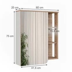 Vicco Spiegelschrank Sonoma/Weiß Karen 60x75x20 cm - Badezimmerschrank mit Spiegel, Übersichtliche Organisation dank cleverer Fächeraufteilung