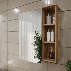 Vicco Spiegelschrank Sonoma/Weiß Karen 60x75x20 cm - Badezimmerschrank mit Spiegel, Übersichtliche Organisation dank cleverer Fächeraufteilung