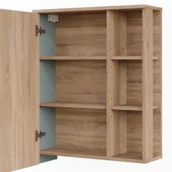 Vicco Spiegelschrank Sonoma/Blau Karen 60x75x20 cm - Badezimmerschrank mit Spiegel, Übersichtliche Organisation dank cleverer Fächeraufteilung