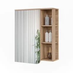 Vicco Spiegelschrank Sonoma/Blau Karen 60x75x20 cm - Badezimmerschrank mit Spiegel, Übersichtliche Organisation dank cleverer Fächeraufteilung