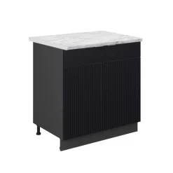 Vicco Spülenunterschrank "Fame-Line", Schwarz gestreift, 80 cm mit Regal, AP Marmor