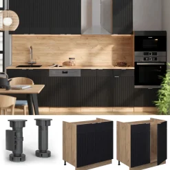 Vicco Spülenunterschrank "Fame-Line", Schwarz gestreift, 80 cm , AP Marmor