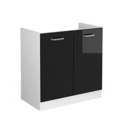 Vicco Spülenunterschrank "R-Line", Schwarz Hochglanz/Weiß, 80 cm ohne Arbeitsplatte