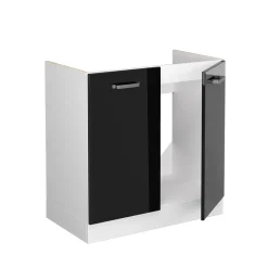 Vicco Spülenunterschrank "R-Line", Schwarz Hochglanz/Weiß, 80 cm ohne Arbeitsplatte