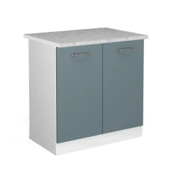 Vicco Spülenunterschrank R-Line, Küchenunterschrank für die Spüle, Blau-Grau/Weiß, 80 cm, AP Marmor