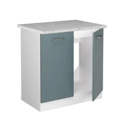 Vicco Spülenunterschrank R-Line, Küchenunterschrank für die Spüle, Blau-Grau/Weiß, 80 cm, AP Marmor