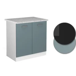 Vicco Spülenunterschrank R-Line, Küchenunterschrank für die Spüle, Blau-Grau/Weiß, 80 cm, AP Marmor
