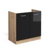 Vicco Spülenunterschrank "R-Line", Schwarz Hochglanz/Goldkraft Eiche, 80 cm ohne Arbeitsplatte