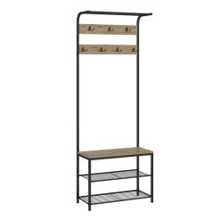 Vicco Wandgarderobe Fyrk, Garderobe mit Haken, Eiche/Schwarz, 70 x 190 cm