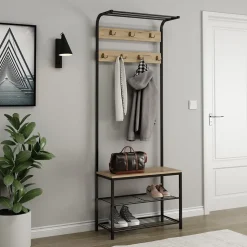 Vicco Wandgarderobe Fyrk, Garderobe mit Haken, Eiche/Schwarz, 70 x 190 cm