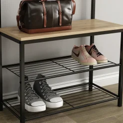 Vicco Wandgarderobe Fyrk, Garderobe mit Haken, Eiche/Schwarz, 70 x 190 cm