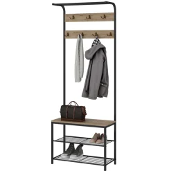 Vicco Wandgarderobe Fyrk, Garderobe mit Haken, Eiche/Schwarz, 70 x 190 cm