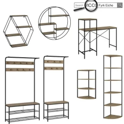 Vicco Wandgarderobe Fyrk, Garderobe mit Haken, Eiche/Schwarz, 70 x 190 cm