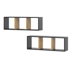 Vicco Wandregal "Tomy", Anthrazit/Goldkraft Eiche, 90 x 30 cm 2er Set