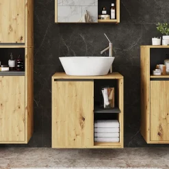 Vicco Waschbeckenunterschrank Artisan/Grau Viola 60x60x46 cm - Unterschrank für das Badezimmer, Leichte Reinigung des Bodens dank wandhängender Montage