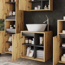 Vicco Waschbeckenunterschrank Artisan/Grau Viola 60x60x46 cm - Unterschrank für das Badezimmer, Leichte Reinigung des Bodens dank wandhängender Montage