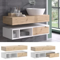 Vicco Waschbeckenunterschrank Weiß Henri 100x15x40 cm - Unterschrank für das Badezimmer, Mehr Stauraum ohne Bodenfläche zu nutzen