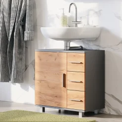 Vicco Waschbeckenunterschrank Anthrazit/Goldkraft Eiche Ilias 60x61x33 cm - Unterschrank für das Badezimmer, Zusätzlicher Stauraum direkt unter dem Waschbecken