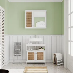 Vicco Waschbeckenunterschrank Weiß Rosario 60x60x30 cm - Unterschrank für das Badezimmer, Viel Stauraum oben und unten