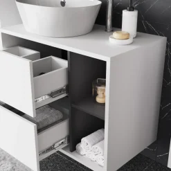 Vicco Waschbeckenunterschrank Weiß/Grau Viola 80x60x46 cm - Unterschrank für das Badezimmer, Leichte Reinigung des Bodens dank wandhängender Montage