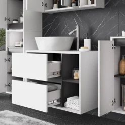 Vicco Waschbeckenunterschrank Weiß/Grau Viola 80x60x46 cm - Unterschrank für das Badezimmer, Leichte Reinigung des Bodens dank wandhängender Montage