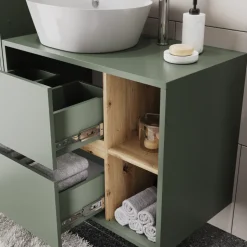 Vicco Waschbeckenunterschrank Grün/Artisan Viola 80x60x46 cm - Unterschrank für das Badezimmer, Leichte Reinigung des Bodens dank wandhängender Montage