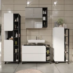 Vicco Waschbeckenunterschrank Anthrazit/Weiß Karen 100x65x35 cm - Unterschrank für das Badezimmer, Übersichtliche Aufbewahrung durch großzügige Schublade