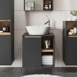 Vicco Waschbeckenunterschrank Grau/Artisan Viola 60x60x46 cm - Unterschrank für das Badezimmer, Leichte Reinigung des Bodens dank wandhängender Montage