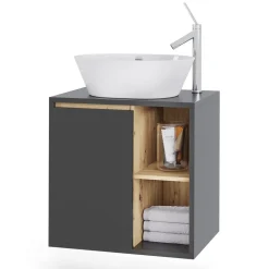 Vicco Waschbeckenunterschrank Grau/Artisan Viola 60x60x46 cm - Unterschrank für das Badezimmer, Leichte Reinigung des Bodens dank wandhängender Montage