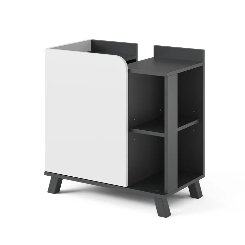 Vicco Waschbeckenunterschrank Anthrazit/Weiß Karen 60x65x35 cm - Unterschrank für das Badezimmer, Grifflose Fronten für eine moderne Optik
