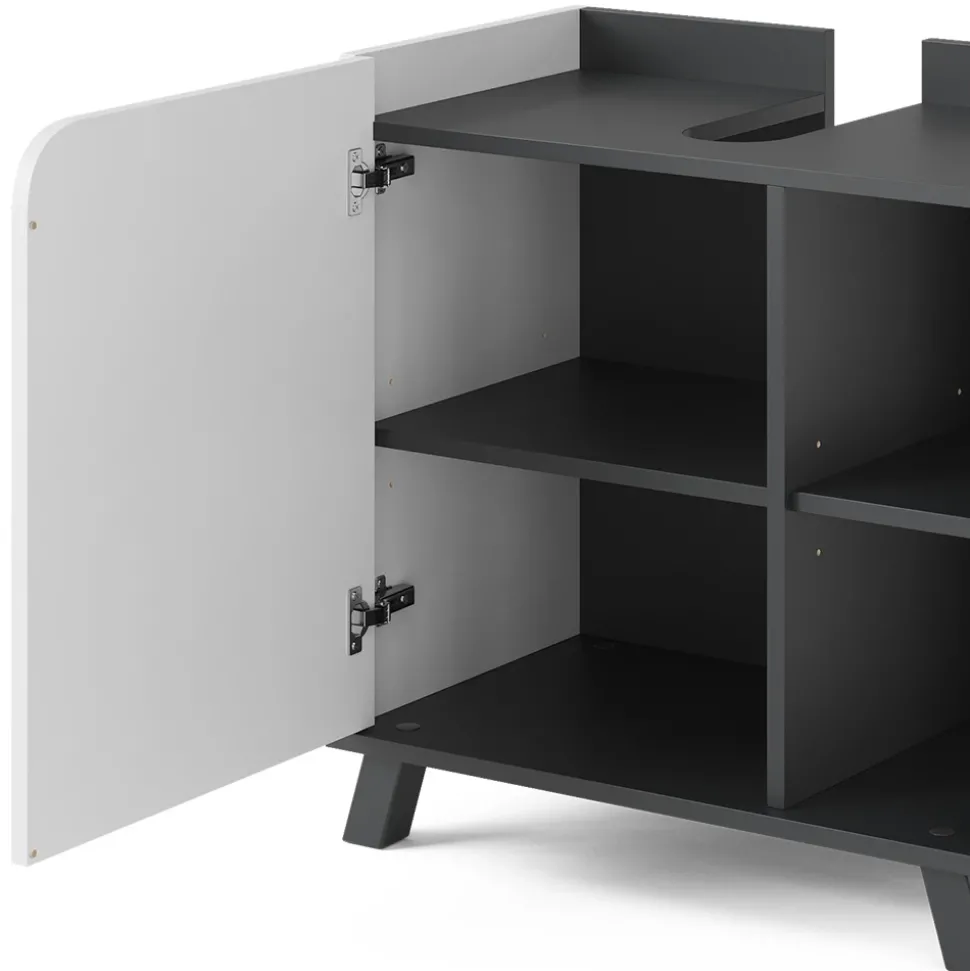 Vicco Waschbeckenunterschrank Anthrazit/Weiß Karen 60x65x35 cm - Unterschrank für das Badezimmer, Grifflose Fronten für eine moderne Optik