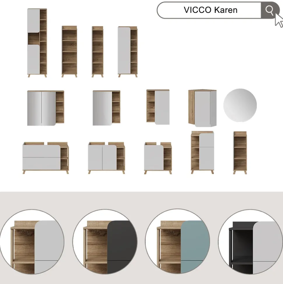 Vicco Waschbeckenunterschrank Anthrazit/Weiß Karen 60x65x35 cm - Unterschrank für das Badezimmer, Grifflose Fronten für eine moderne Optik