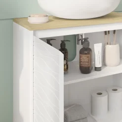 Vicco Waschbeckenunterschrank Weiß Livia 60x60x30 cm - Unterschrank für das Badezimmer, Nutzt den Raum über der Toilette clever aus