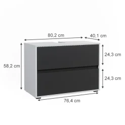 Vicco Waschbeckenunterschrank Weiß/Anthrazit Maltin 80x58x40 cm - Unterschrank Badezimmer, Viel Stauraum oben und unten