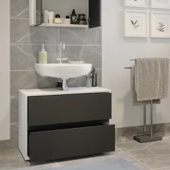 Vicco Waschbeckenunterschrank Weiß/Anthrazit Maltin 80x58x40 cm - Unterschrank Badezimmer, Viel Stauraum oben und unten