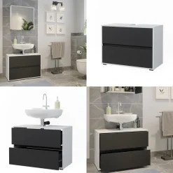 Vicco Waschbeckenunterschrank Weiß/Anthrazit Maltin 80x58x40 cm - Unterschrank Badezimmer, Viel Stauraum oben und unten