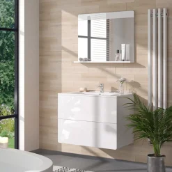 Vicco Waschbeckenunterschrank Weiß Izan, bestehend aus Waschbeckenunterschrank, Waschbecken - Mehr Stauraum ohne Bodenfläche zu nutzen