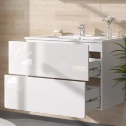 Vicco Waschbeckenunterschrank Weiß Izan, bestehend aus Waschbeckenunterschrank, Waschbecken - Mehr Stauraum ohne Bodenfläche zu nutzen