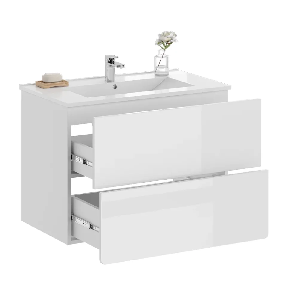 Vicco Waschbeckenunterschrank Weiß Izan, bestehend aus Waschbeckenunterschrank, Waschbecken - Mehr Stauraum ohne Bodenfläche zu nutzen