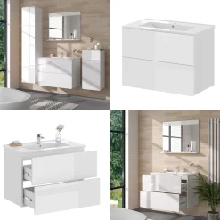 Vicco Waschbeckenunterschrank Weiß Izan, bestehend aus Waschbeckenunterschrank, Waschbecken - Mehr Stauraum ohne Bodenfläche zu nutzen