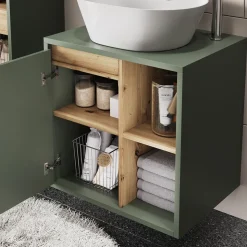 Vicco Waschbeckenunterschrank Grün/Artisan Viola 60x60x46 cm - Unterschrank für das Badezimmer, Leichte Reinigung des Bodens dank wandhängender Montage
