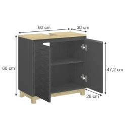 Vicco Waschbeckenunterschrank Anthrazit Livia 60x60x30 cm - Unterschrank für das Badezimmer, Nutzt den Raum über der Toilette clever aus