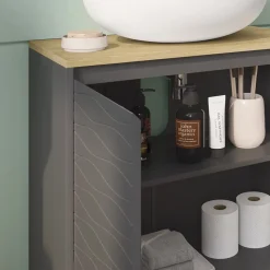 Vicco Waschbeckenunterschrank Anthrazit Livia 60x60x30 cm - Unterschrank für das Badezimmer, Nutzt den Raum über der Toilette clever aus