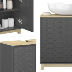 Vicco Waschbeckenunterschrank Anthrazit Livia 60x60x30 cm - Unterschrank für das Badezimmer, Nutzt den Raum über der Toilette clever aus
