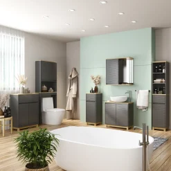 Vicco Waschbeckenunterschrank Anthrazit Livia 60x60x30 cm - Unterschrank für das Badezimmer, Nutzt den Raum über der Toilette clever aus