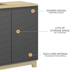 Vicco Waschbeckenunterschrank Anthrazit Livia 60x60x30 cm - Unterschrank für das Badezimmer, Nutzt den Raum über der Toilette clever aus